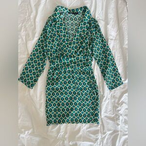 Zara Teal and Black Geometric Long Sleeve Dress